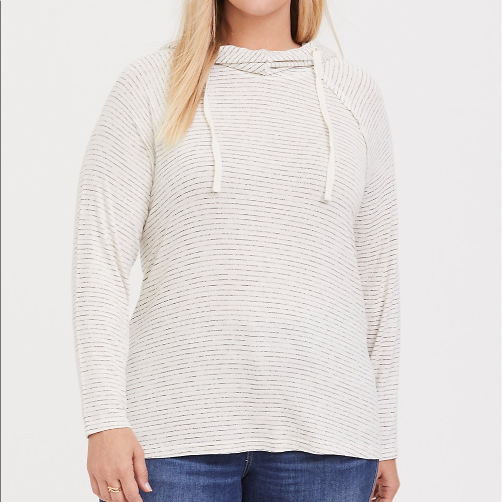IVORY & BLACK STRIPE COWL NECK SWEATSHIRT - TORRID 5